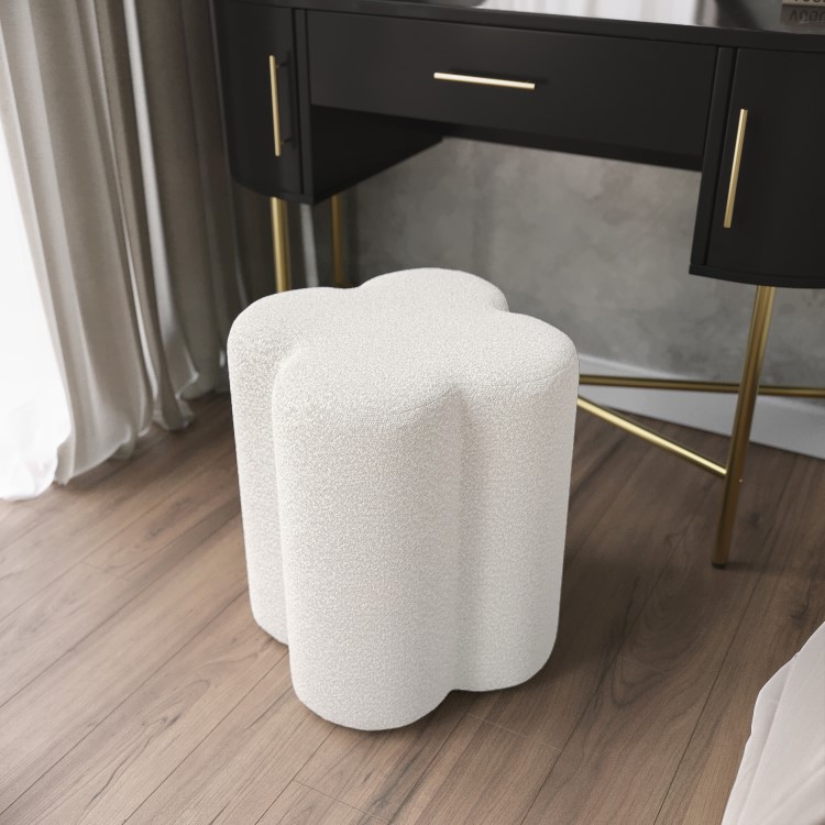 Cream Boucle Fabric Dressing Table Stool - Roma