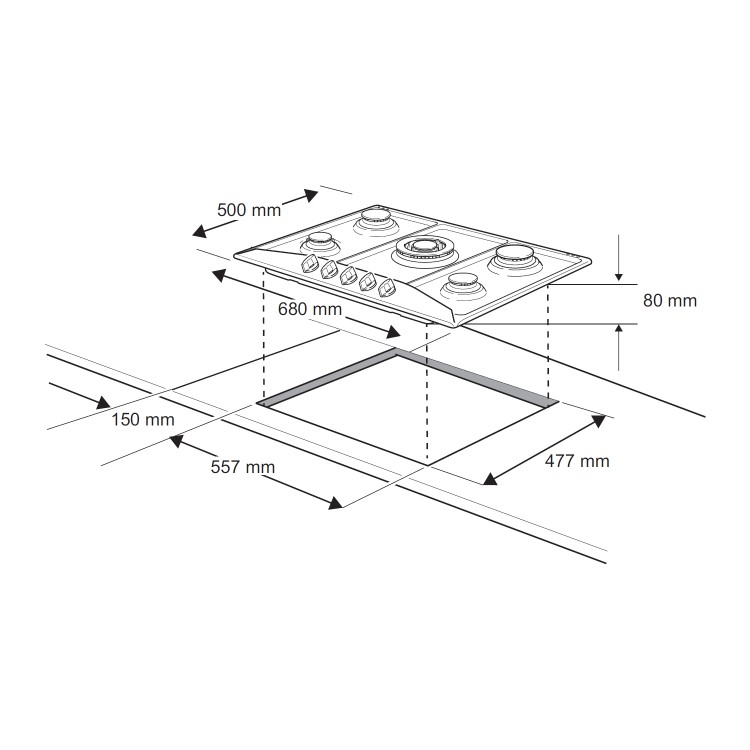 Refurbished Rangemaster RMB70HPNGFSS 68cm 5 Burner Gas Hob