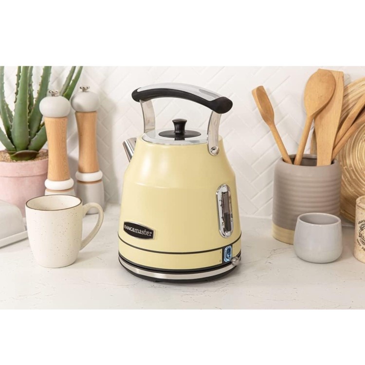 GRADE A1 - Rangemaster Classic 1.7 L 3000W Quiet Boil Cordless Electric Kettle – Traditional Dome Design With Safety & Swivel Base – Cream