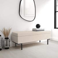 Beige Corduroy Ottoman Hallway Bench with Storage - Roman