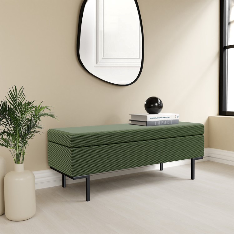 Green Corduroy Ottoman Blanket Box - Roman