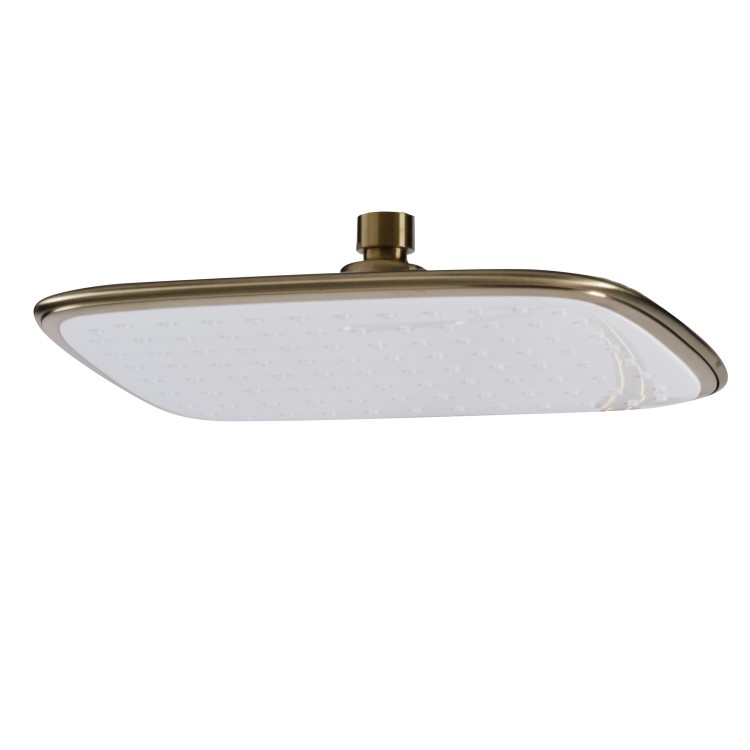GRADE A1 - Triton Brushed Brass Push Button Thermostatic Mixer Bar Shower with Square Overhead & Handset