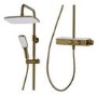 GRADE A1 - Triton Brushed Brass Push Button Thermostatic Mixer Bar Shower with Square Overhead & Handset