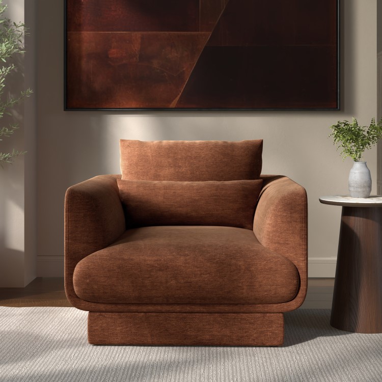Brown Chenille Armchair with Cushion - Ramses