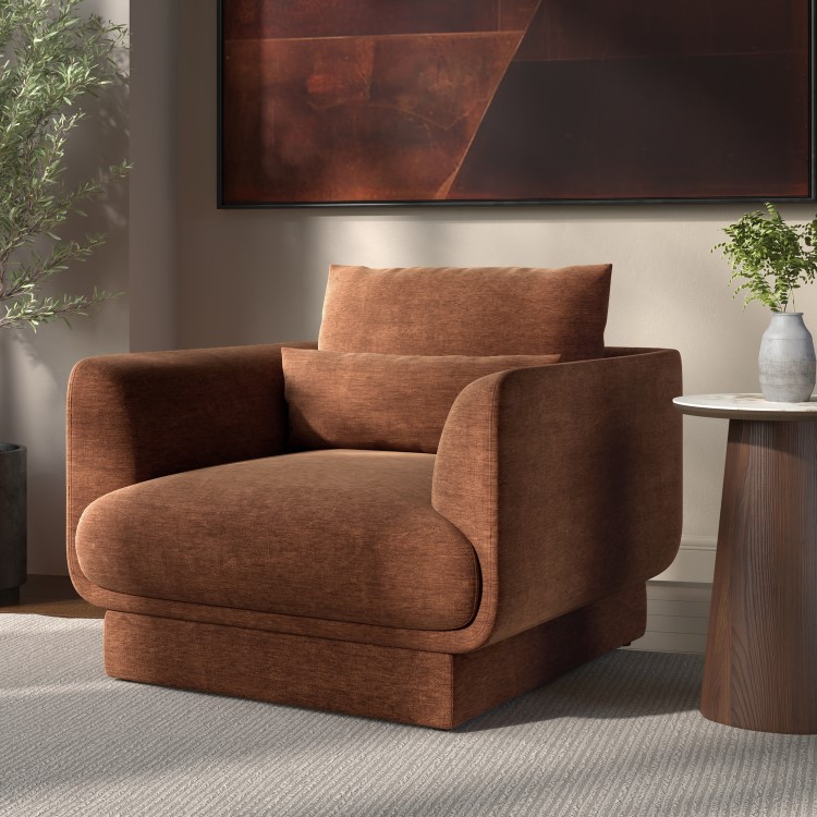 Brown Chenille Armchair with Cushion - Ramses