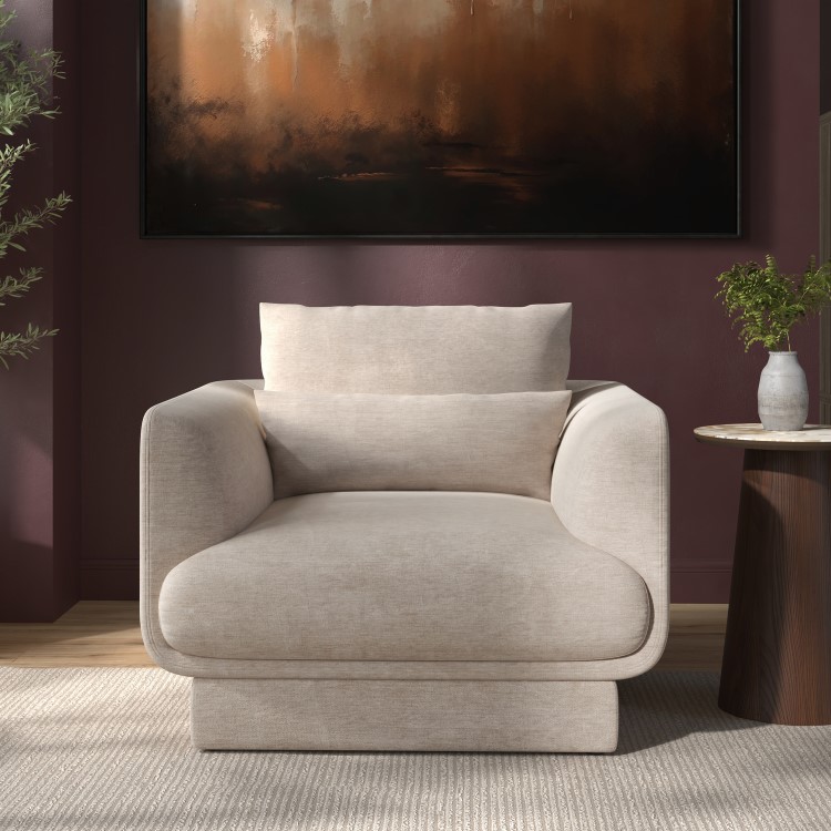 Beige Chenille Armchair with Cushion - Ramses