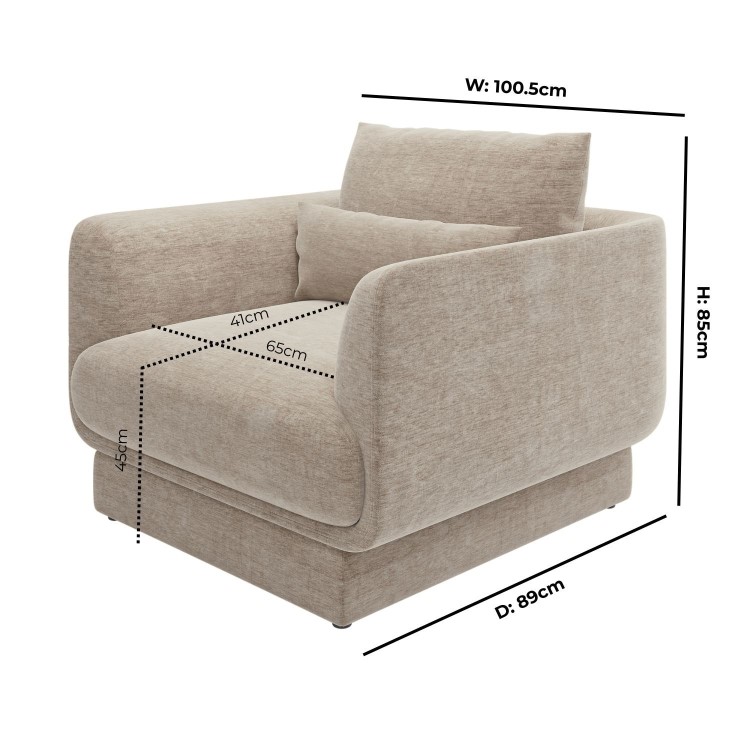 Beige Chenille Armchair with Cushion - Ramses