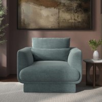 Blue Chenille Armchair with Cushion - Ramses 