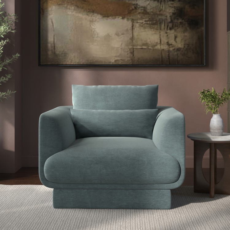 Blue Chenille Armchair with Cushion - Ramses