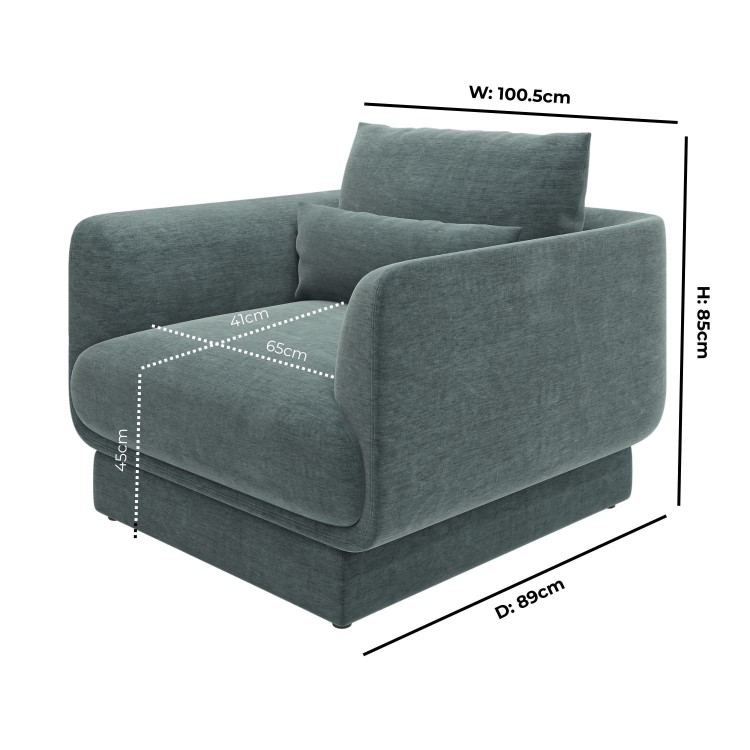 Blue Chenille Armchair with Cushion - Ramses 