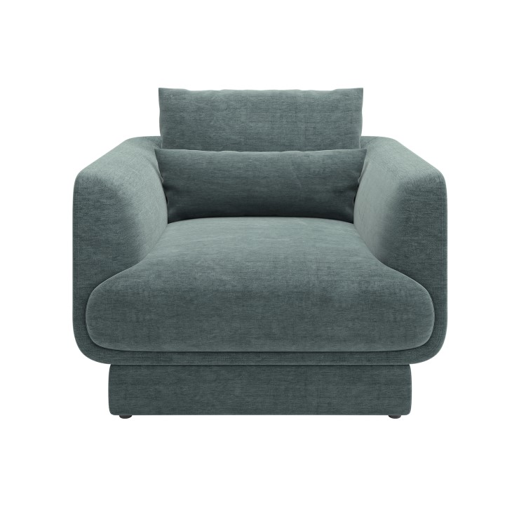 Blue Chenille Armchair with Cushion - Ramses 