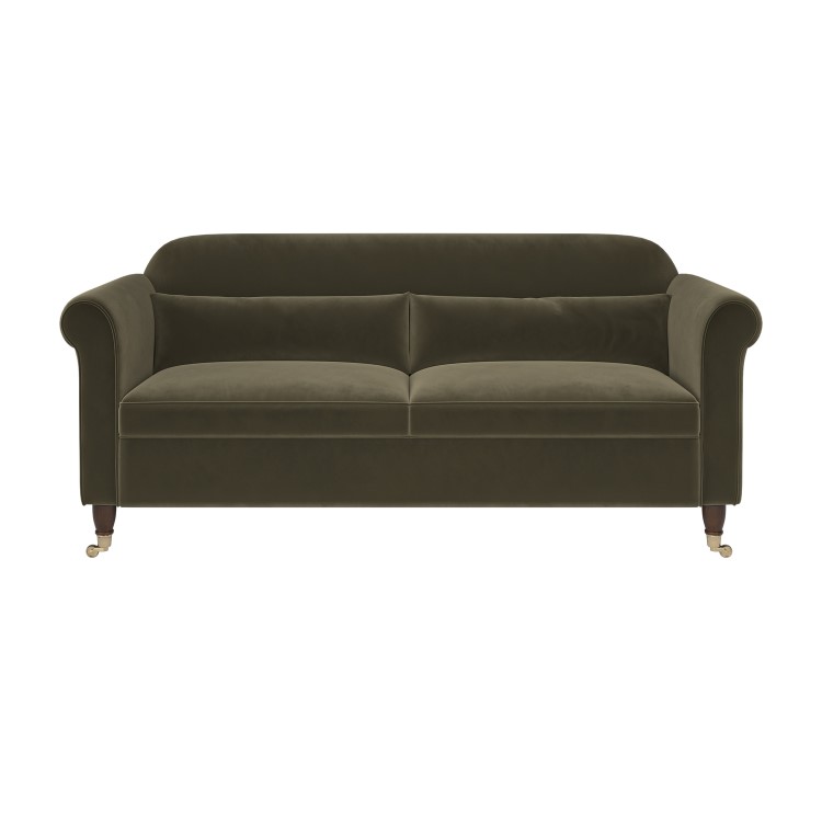 Khaki Green Velvet 3-Seater Sofa - Ramona