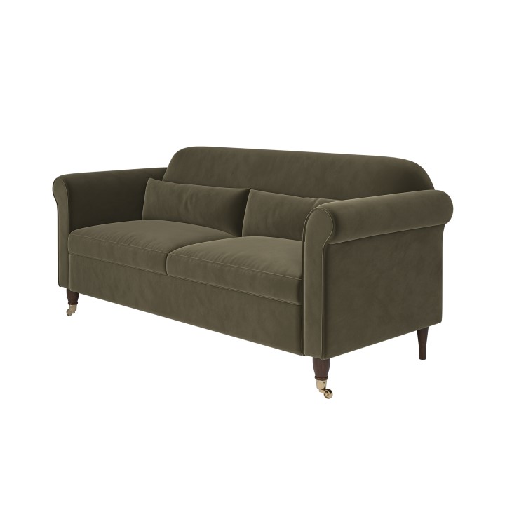 Khaki Green Velvet 3-Seater Sofa - Ramona