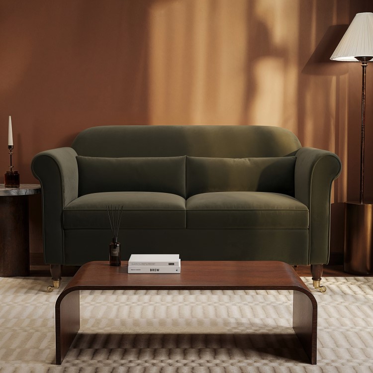 Khaki Green Velvet 2-Seater Sofa - Ramona