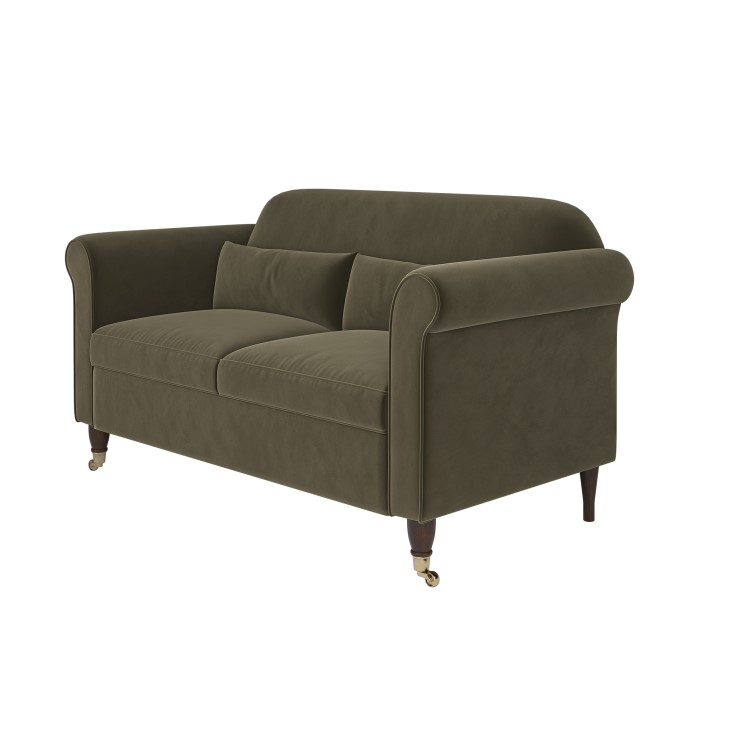 Khaki Green Velvet 2-Seater Sofa - Ramona