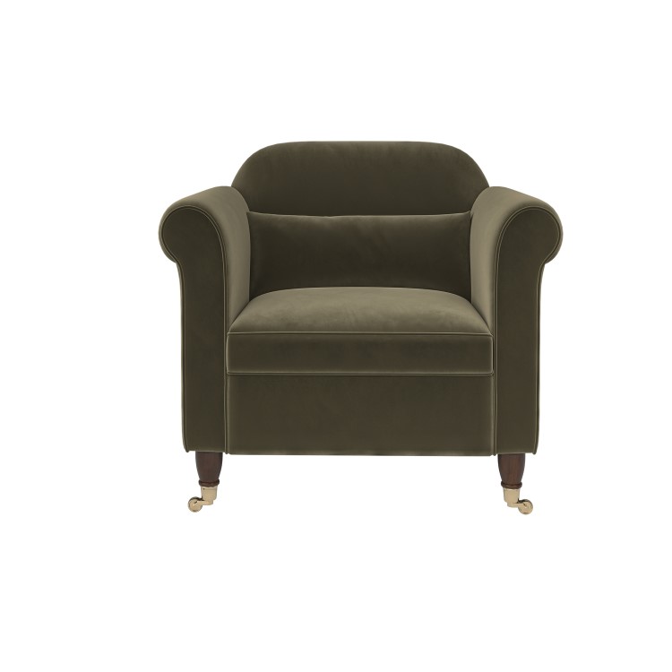 Khaki Green Velvet Armchair - Ramona