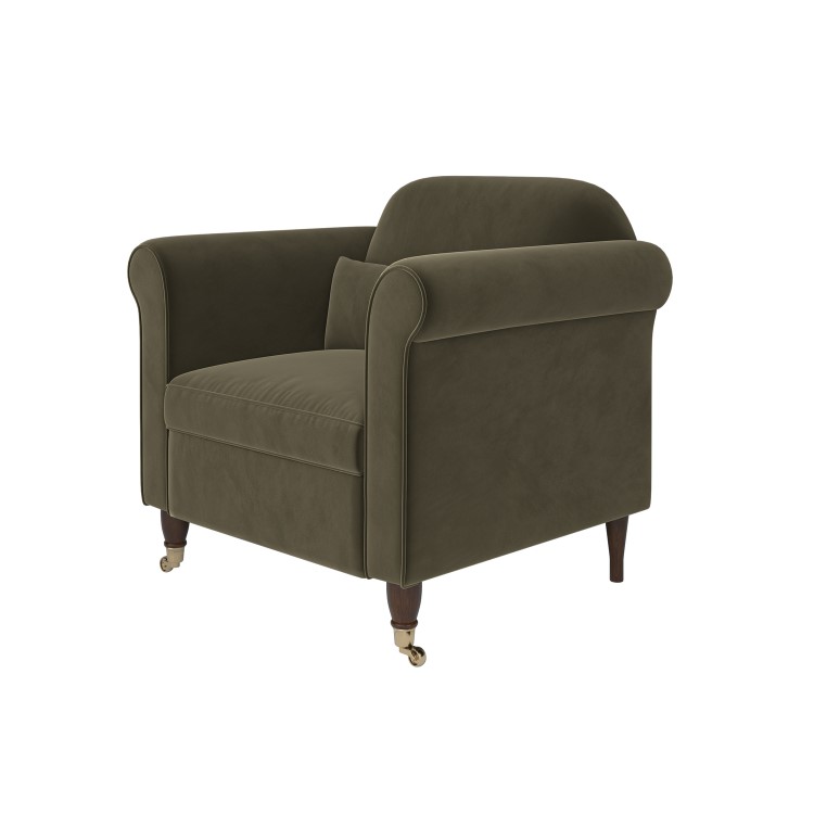 Khaki Green Velvet Armchair - Ramona