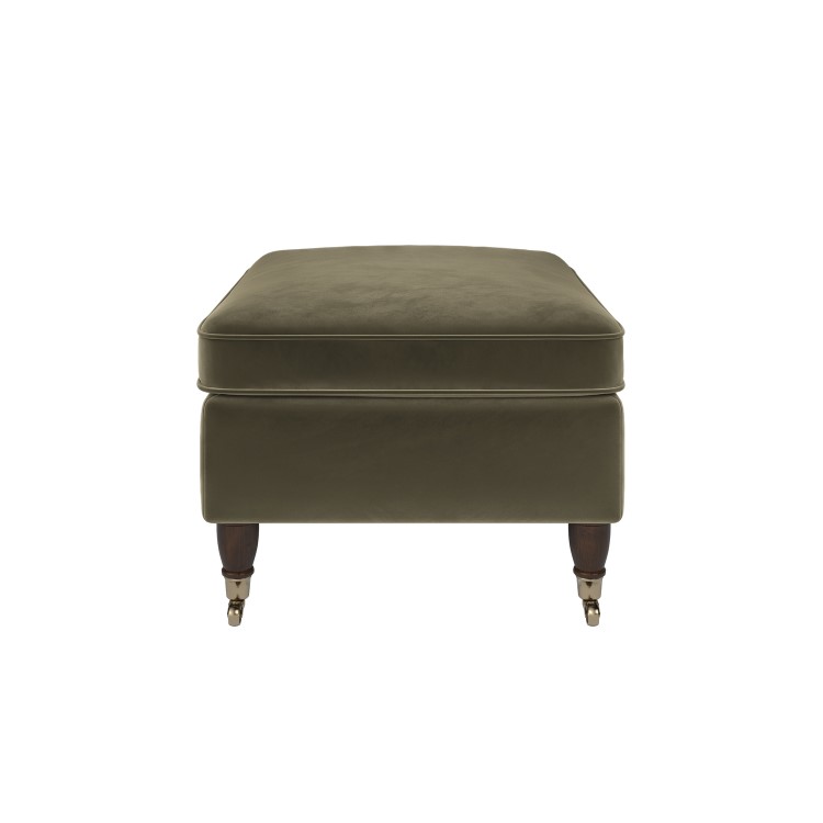 Khaki Green Velvet Footstool - Ramona
