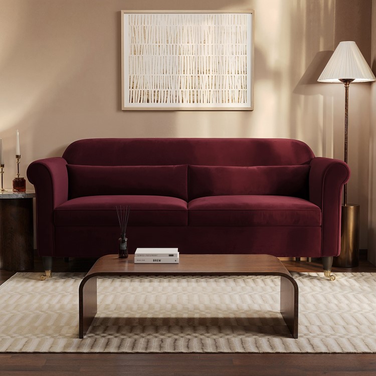 Burgundy Velvet 3-Seater Sofa - Ramona