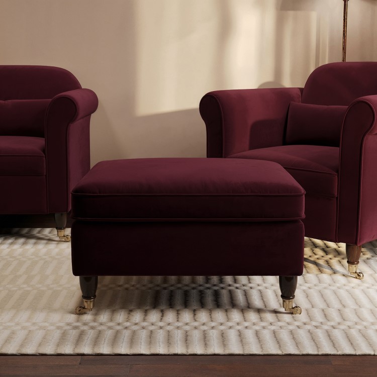 Burgundy Velvet Footstool - Ramona