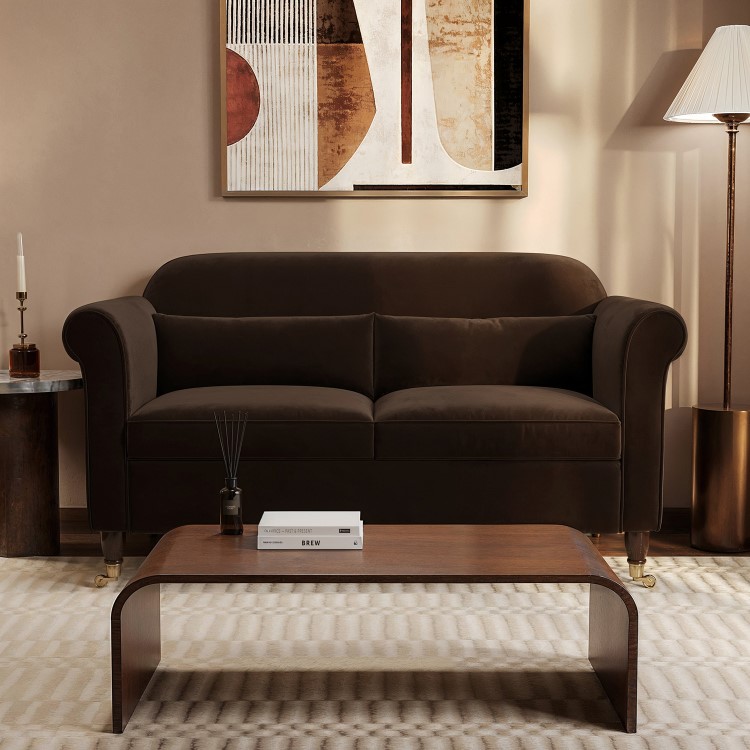 Chocolate Brown Velvet 2-Seater Sofa - Ramona