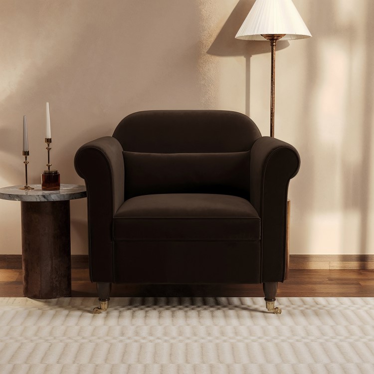 Chocolate Brown Velvet Armchair - Ramona