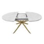 Round to Oval White Marble Effect Extendable Dining Table with Gold Legs - Seats 4-6 - Reine