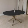 Round to Oval Black Wooden Extendable Dining Table with Gold Legs - Seats 4 - 6 - Reine