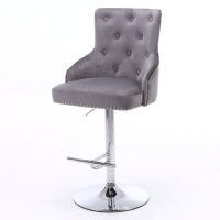 Light Grey Velvet Adjustable Bar Stool - Rocco