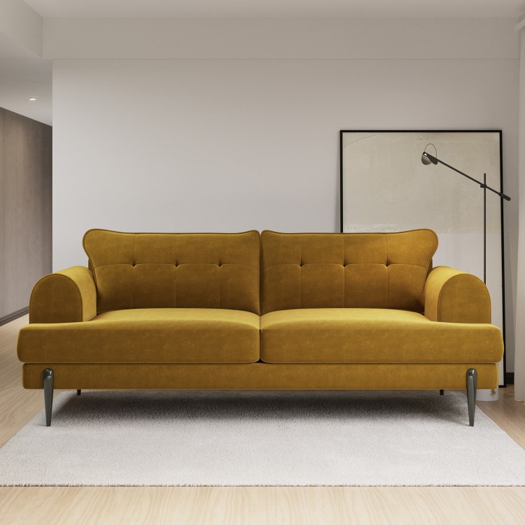 3 Seater Sofa and Footstool Set in Mustard Velvet - Rosie