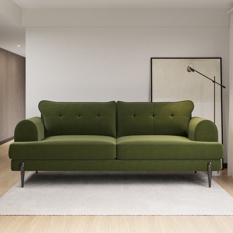 4 Seater Sofa and Armchair Set with Footstool in Green Velvet - Rosie
