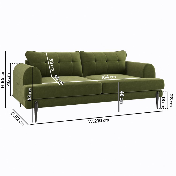 4 Seater Sofa and Armchair Set with Footstool in Green Velvet - Rosie