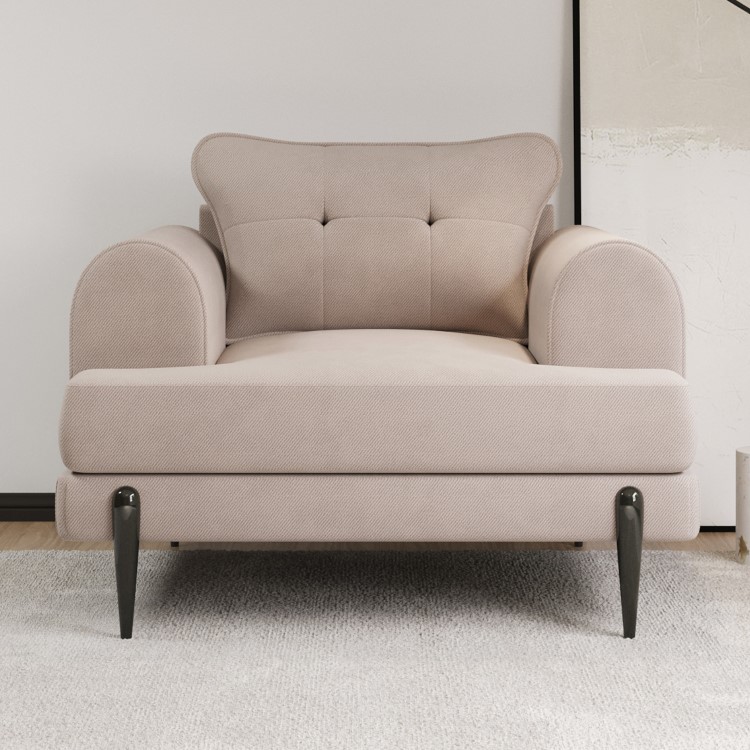 Beige Fabric 3 Seater Sofa Armchair and Footstool Set - Rosie