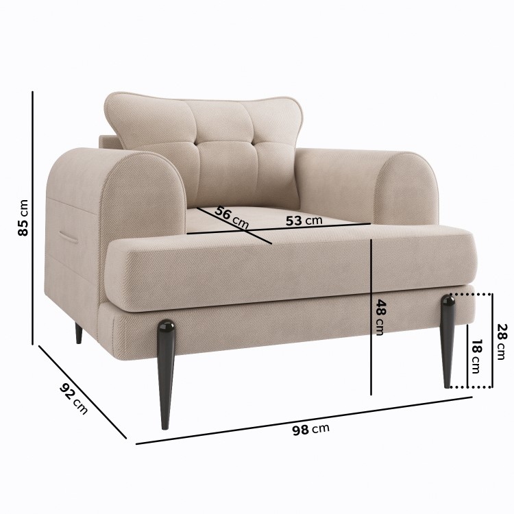 Beige Fabric 3 Seater Sofa Armchair and Footstool Set - Rosie