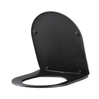 GRADE A1 - Matt Black Round Soft Close Toilet Seat with Quick Release - Roma