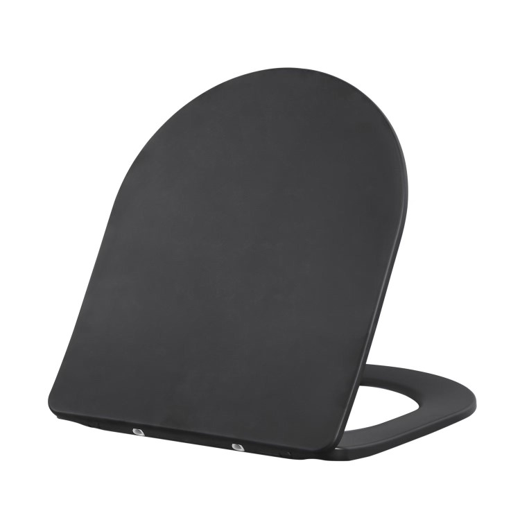 GRADE A1 - Matt Black Round Soft Close Toilet Seat with Quick Release - Roma