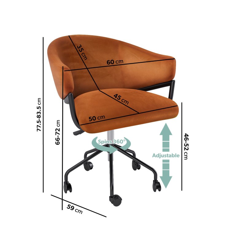 Orange Velvet Swivel Office Chair - Ronnie