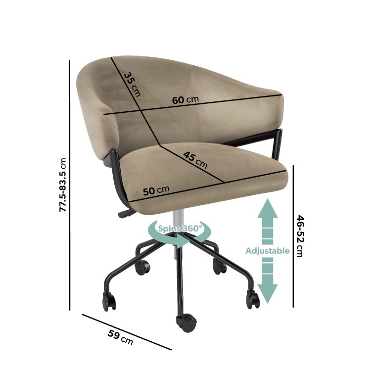 Beige Velvet Swivel Office Chair - Ronnie