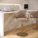 RON004 Beige Velvet Adjustable Swivel Bar Stool with Gold Base - Ronnie