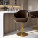 RON005 Brown Velvet Adjustable Swivel Bar Stool with Gold Base - Ronnie