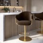 Brown Velvet Adjustable Swivel Bar Stool with Gold Base - Ronnie