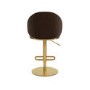 Set of 4 Brown Velvet Adjustable Swivel Bar Stools with Gold Base - Ronnie