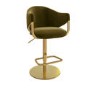 Set of 4 Olive Green Velvet Adjustable Swivel Bar Stools with Gold Base - Ronnie