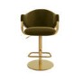 Set of 4 Olive Green Velvet Adjustable Swivel Bar Stools with Gold Base - Ronnie