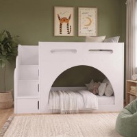 White Bunk Bed with Stairs and Storage - Rossa