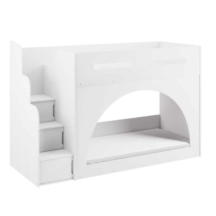 White Bunk Bed with Stairs and Storage - Rossa