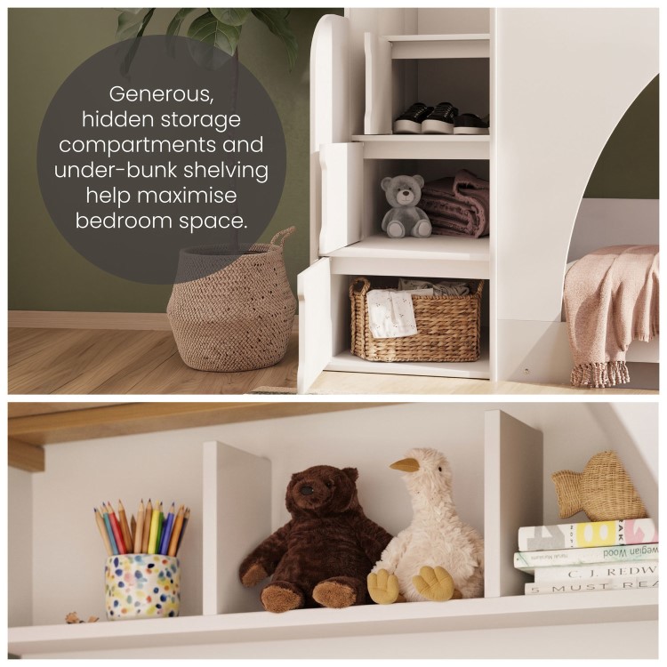 White Bunk Bed with Stairs and Storage - Rossa