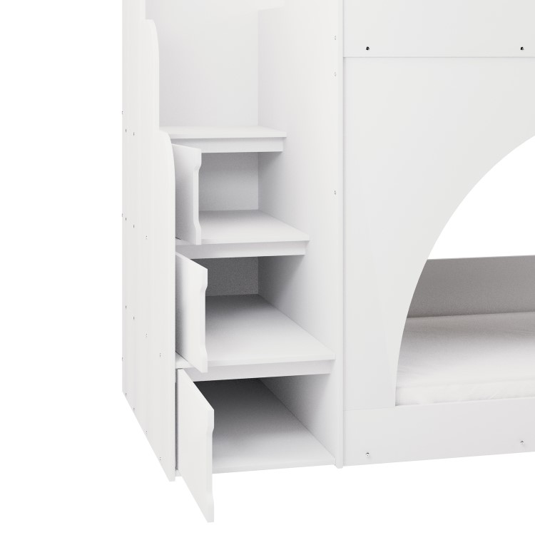 White Bunk Bed with Stairs and Storage - Rossa