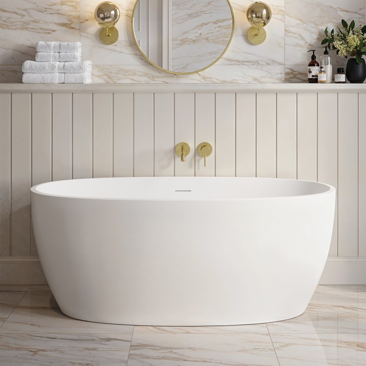 ALMOST PERFECT - Matt White Freestanding Double Ended Bath 1500 x 725mm - Rosa