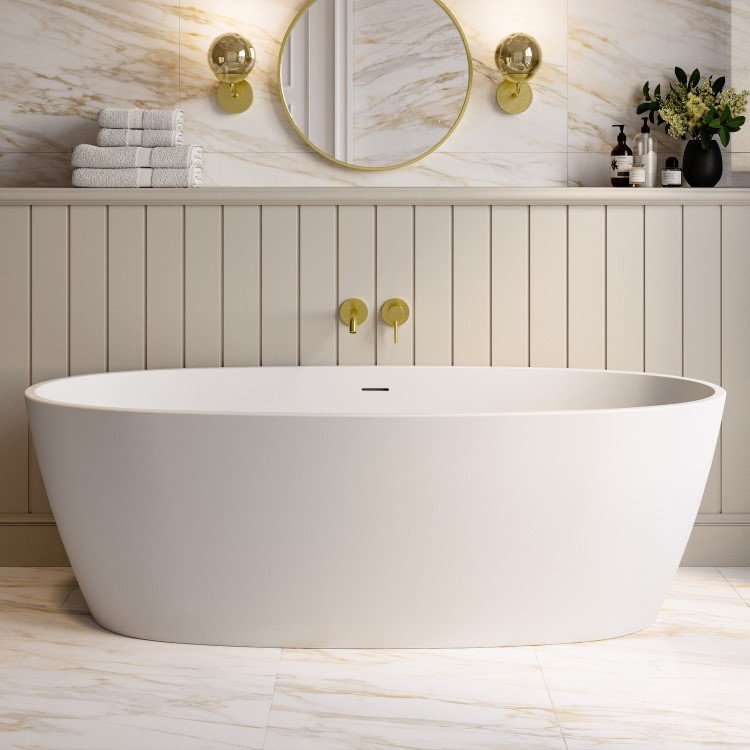 GRADE A1 - Matt White Freestanding Double Ended Bath 1800 x 850mm - Rosa